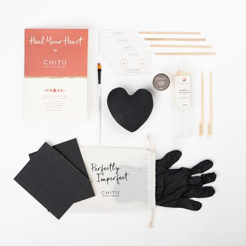 CHIYU Kintsugi kit - Heal Your Heart - Gold Glue - Includes Ceramic Heart - Gift Box - Kintsugi Repair Kit - Charcoal