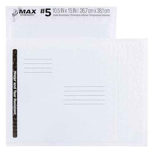 Duck Max #5 Poly Bubble Mailer, White, 10.5 inch x 15 inch, 25 Pack
