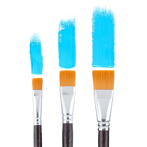 Transon 3-Piece Flat Paint Brush Set for Acrylic Watercolor Gouache & Oil - Short Handle, Synthetic Bristles