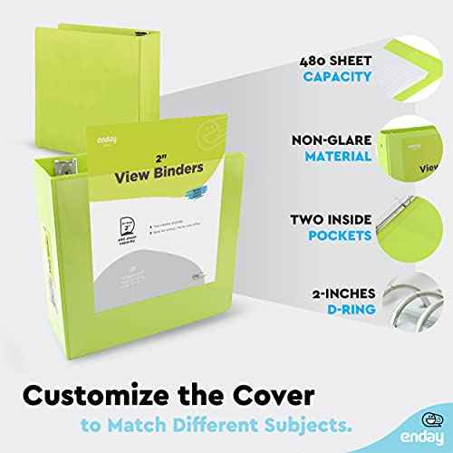 3 Slant D-Ring Binder 2 Inch Binder, 2 in Clear View Cover w/ 2 Inside Pocket, Heavy Duty Colored School Supplies Binders in Grey, Blue, Pink, Red, Green, Purple, Multicolor (6 PC) ? by Enday