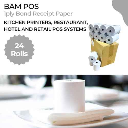 BAM POS 3" x 150' 1ply Bond Receipt Paper Rolls for Kitchen Impact Printers TMU200 SRP275 Star SP700 Suitable For Printing Kitchen Tickets and Order Receipts (24 Rolls Per Case)