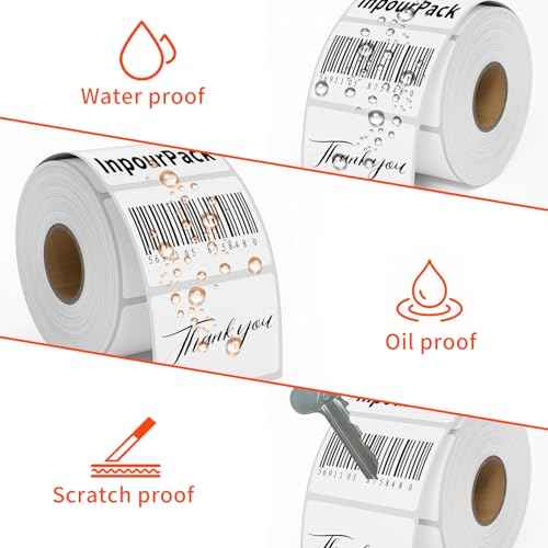 2x1inch Direct Thermal Label Paper for Barcodes, Shipping, 1000 Labels Per Roll White, Compatible with Rollo Label Printer & Zebra Desktop Printers