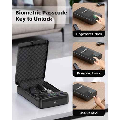Car Gun Safe, Small Pistol Safe Biometric Gun Lock Box for Handgun, Portable Fingerprint Quick Access Travel Gun Case for Nightstand Bedside