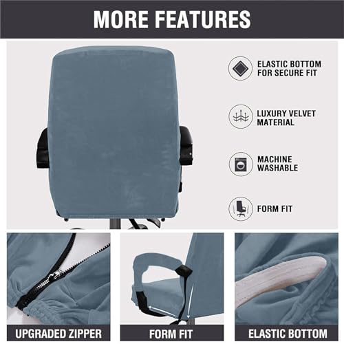 GOWT X-Large Velvet Plush Office Chair Cover with Armrest - Gray Blue
