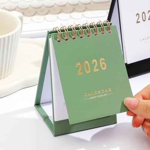 Mini Desk Calendar 2025-2026, July 2025 to Dec 2026 Standing Flip Small Desk Calendar- 2025 Monthly Desktop Calendar- Thick Paper Twin-Wire Binding for Home or Office (Green)