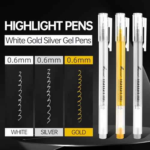 0.6mm Fine Point White Gel Pens, 3-Pack for Artists Drawing, Sketching, Illustration, and Adult Coloring Books, Opaque White Ink for Black Paper, Bullet Journaling, and Card Making