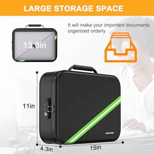 Noiposi Document Organizer with 5200¢µ Heat Insulated,Waterproof and Fireproof Document Box with Lock, Home Travel Strong Fireproof Safe Storage Box for Letter Size Important Documents and File
