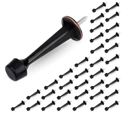 HOMOTEK 36 Pack Heavy Duty Solid Rigid Door Stop with Soft Rubber Tip, Zinc Die Cast Door Stopper Protect Wall & Door, Oil Rubbed Bronze