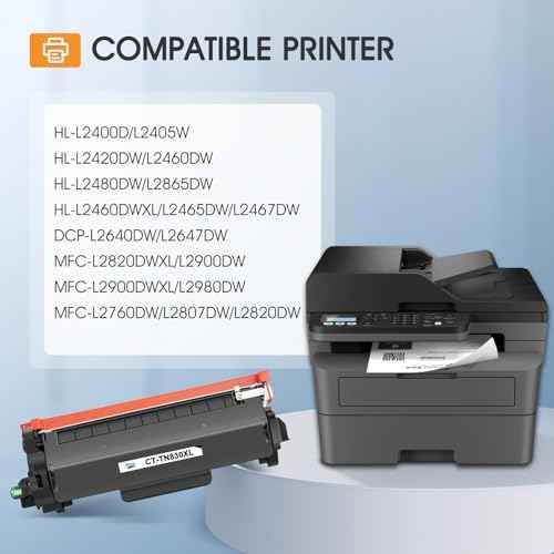 TN830XL TN830 830XL 830 Toner for Brother Printer HL-L2460DW DCP-L2640DW Replacement for Brother TN830 XL/V/R TN 830 XL TN-830XL Cartridge MFC-L2820DW HL-L2405W HL-L2400D 2PK Black High Yield Printer