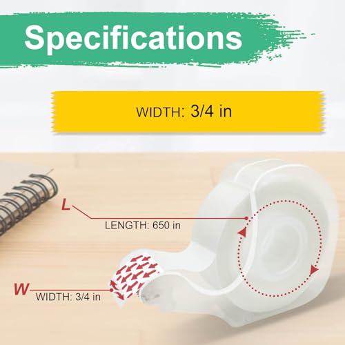 BeataTap 3/4 Inch Invisible Tape Dispenser Pack - 6 Rolls Matte Finish Writable Clear Gift Wrapping Tape