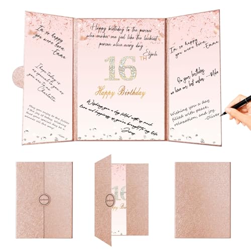 Rose Gold 16th Birthday Signature Guest Book – 12 x 18 Inch, Crenics