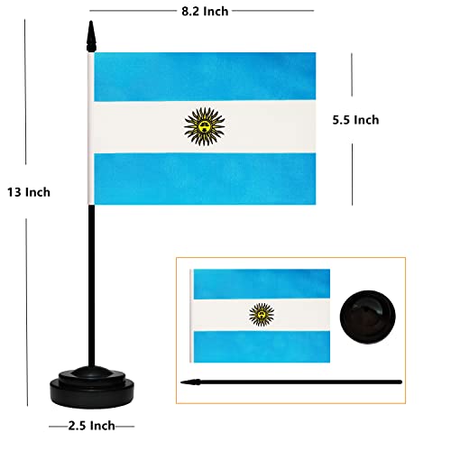Argentina Desk Flag Set - 2 Mini Table Flags with Black Poles & Base
