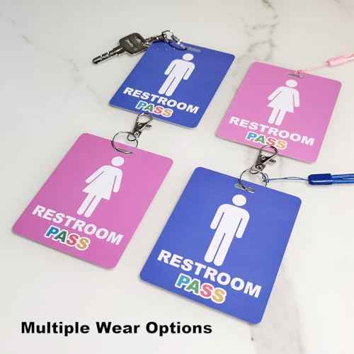 8 Set Bathroom Pass Restroom Hall Pass for Classrooms with Keychain Holder Lanyard Blue and Pink Key Tag for Women Men Restaurant Toilet Office School Classroom