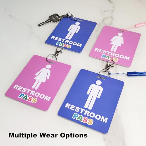 8-Pack Classroom Bathroom Passes with Keychain & Lanyard - Pink & Blue