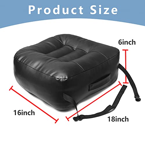 YOUFI Leather Seat Cushion Extra-Thick Booster for Office Chair to Rise Height - Full Filling for Support - with Breathable Cover, Handle and Buckle - Relieves Back Pain ? 18"x16"x6" (Black)
