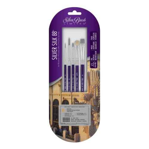 Silver Brush Limited SK-8110S Silver Silk 88 Paint Brush Set, 5-Piece, Short Handle