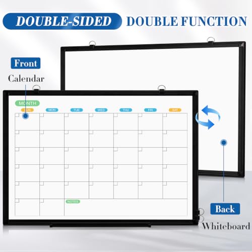 WALGLASS 36x24 Inch Double-Sided Black Frame Dry Erase Calendar Whiteboard Wall Organizer