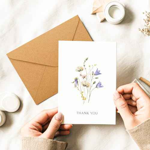Thank You Cards with Envelopes - 32 Pack Wildflower Blank Cards With Adhesive Envelopes & Matching Stickers Perfect for Wedding, Bridal Showers, Baby Showers,Birthday, All Occasion