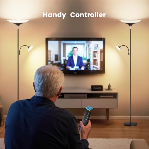 SIBRILLE Black 2-in-1 Dimmable Torchiere Floor Lamp with Remote & Touch Control