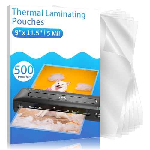 Clear Thermal Laminating Pouches ? 9 x 11.5 Inch, 5 mil Thick (500 Pack) ? Professional-Grade Lamination Sheets for Documents, Photos & Crafts ? Fits 8.5 x 11 Letter Size Paper - [5mil 500 Packs]