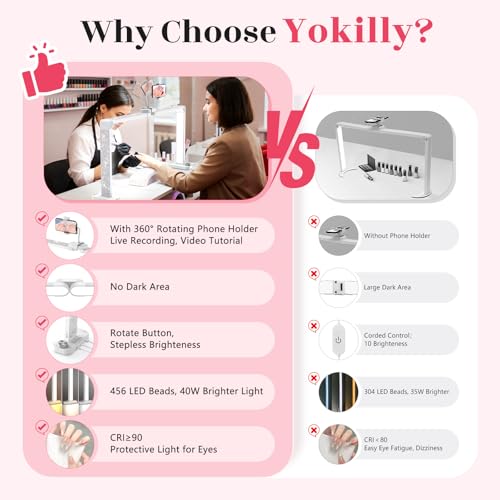 Yokilly 48W Half Moon Light: 34" Shadow-Free Half Moon Light for Desk Salon - Foldable LED Desk Lamp with Stepless Brightness 3000K-6500K for Manicurist Nail Tech (White Diamond, Large)