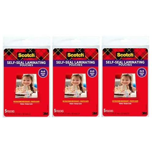 Scotch Self-Sealing Laminating Pouches, 4 x 6 Inches, 3-Pack of 5 Pouches ? No Machine Needed, Clear, Photo Safe