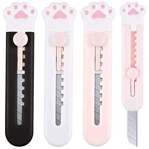 Honoson 6 Pcs Cute Box Cutter Utility Retractable Knives Cartoon Cat Lovely Paw Box Cutter Pointed Cute Cardboard Razor Knife for Office Envelope Opener DIY Crafts(6 Pieces)