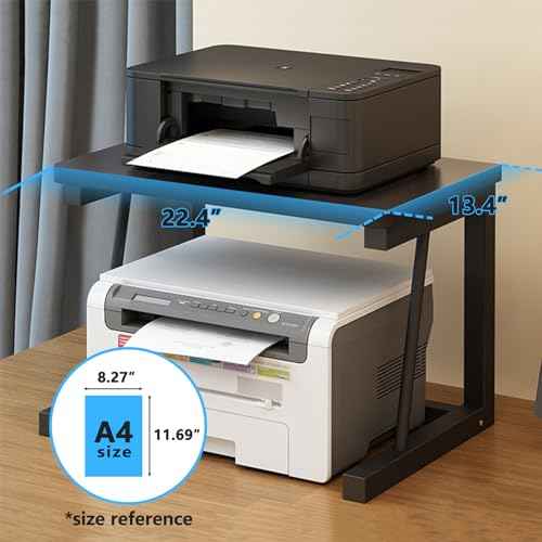 Printer Stand, 2-Tier Desktop Printer Shelf for 3D Laser Printer, Copier, Durable Wood Storage Organizer for Home Office Kitchen, 22.5" W*14.8" D*15" H (2-Tier, Black)