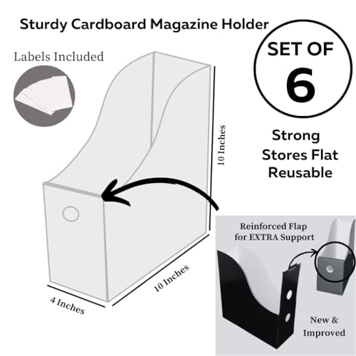 Set of 6 Multicolor Magazine File Holders - Office Desk Organizer, 4-inch Wide, Reinforced Front Panel