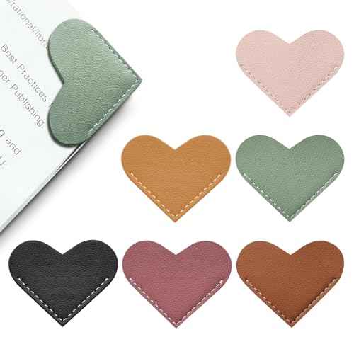 Leather Heart Bookmarks - Winjeto 6 Pieces Cute Corner Page Book Marks for Teachers Students Book Reading Lovers, for School Office Home Supplies (Heart£¨6pcs£©)