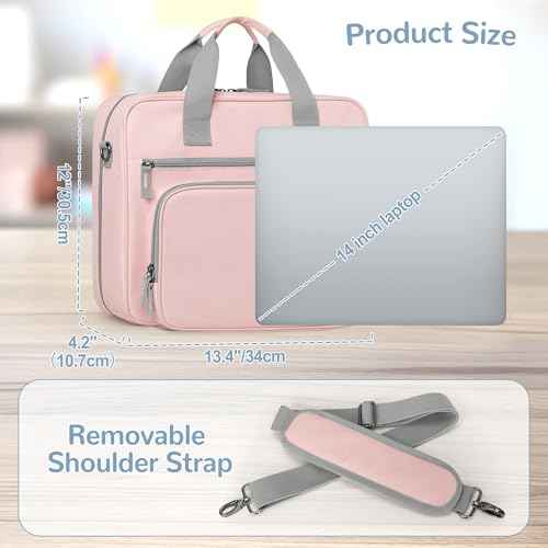 Yarwo 3 Ring Zipper Binder with Binder Pouch, Expanding File Organizer with Padded Sleeve Fit for 14 Inch Laptop, Portable Document Organizer Bag for Home, College, Office Supplies, Pink