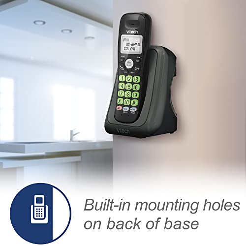 [New] VTech VG131-11 DECT 6.0 Cordless Phone - Bluetooth Connection, Blue-White Display, Big Buttons, Full Duplex, Caller ID, Easy Wall Mount, 1000ft Range (Black)
