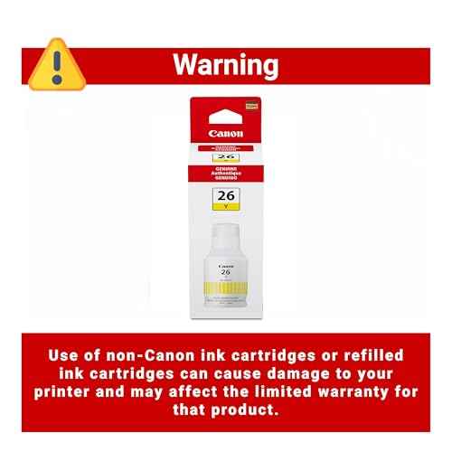 Canon GI-26 Genuine Pigment Yellow Ink Bottle, Compatible with MegaTank GX7120, GX6120, GX5120, GX6020, GX7020, GX6021, GX7021, GX5020, GX4020, and GX3020 Printers