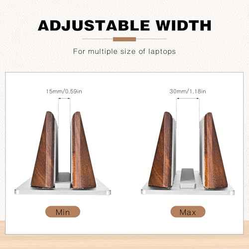 muso wood Vertical Laptop Stand, Walnut Laptop Holder Desktop Stand with Adjustable Dock Size, Wooden Laptop Stand for MacBook Pro and Other Laptops
