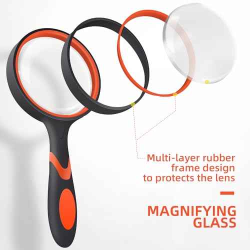 2 Pack 75mm 10X Handheld Magnifying Glass,Rubber Reading Magnifier for Kids Seniors, Suitable for Hobbies and Science
