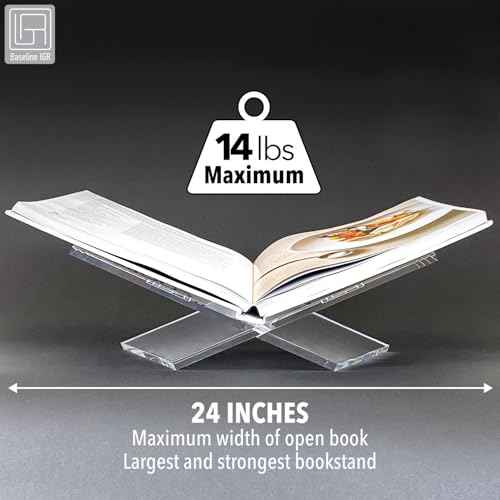 Large Clear Acrylic Book Stand, 12.5" x 9.5" x 5.5¡±, Acrylic Book Holder, Open Bookstand for Display and Reading Cookbooks, Art Books, Bibles, Magazines - Home and Office