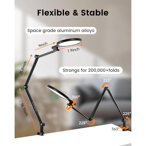 Clamp Desk Light,Eye-Care Office Desk Lamp with USB Charging Ports, 1200LM 5 Color Temp Dimmable Swing Arm Desk Light for Home Office, Computer Monitor, Video Conference & Zoom Meetings