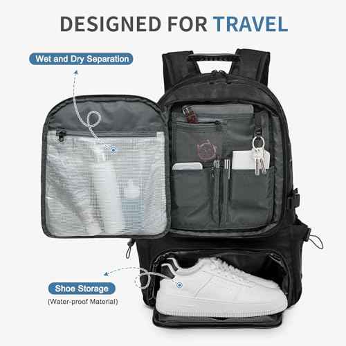 45L Travel Backpack for Men, TSA Approved Carry On Laptop Backpack Expandable, Business Backpack for Work Water Resistant, Black