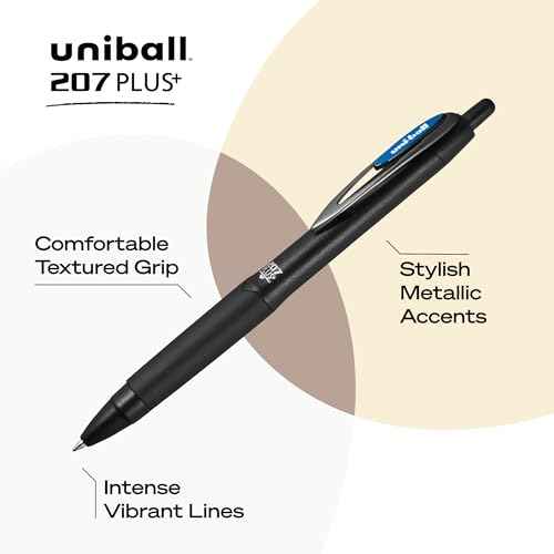 Uniball 207 Plus+ Retractable Gel Pens, Micro Point (0.5mm), Blue, 12 Pack