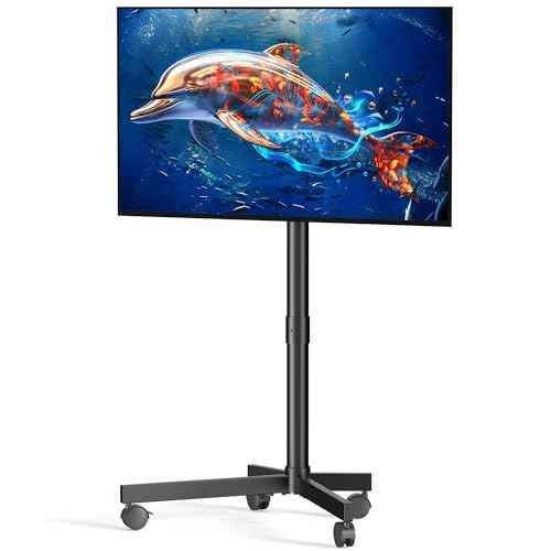 Mobile TV Cart Rolling TV Stand for 23-60 Inch LCD LED OLED Flat Curved Screens up to 88 lbs, Height Adjustable Portable TV Cart with Locking Wheels, Outdoor TV Stand Mount, Max VESA 400x400mm, Black