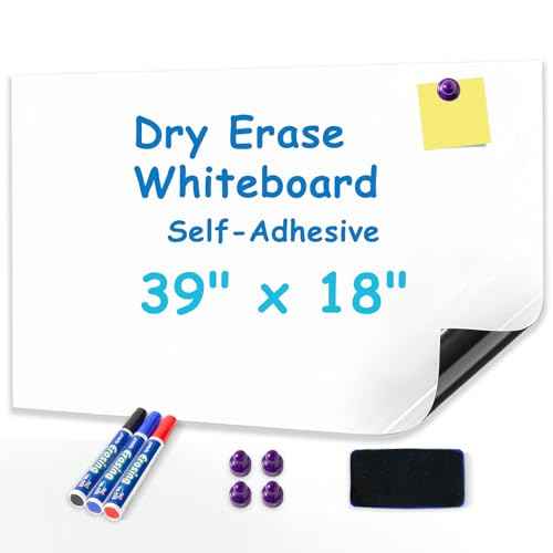 YOUNGJQ Magnetic Whiteboard Contact Paper 39" x 18" Adhesive Magnetic Dry Erase White Board Sticker for Wall, Peel and Stick Wallpaper, Easy to Write and Clean for Playroom Office
