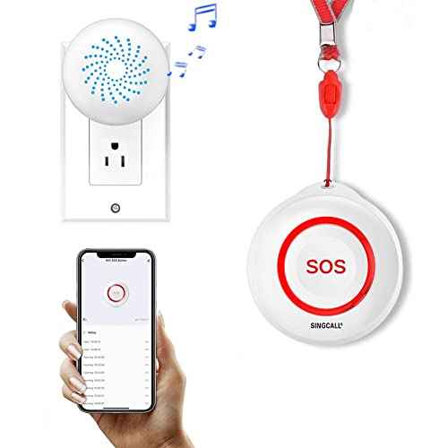SINGCALL Caregiver Pager Panic Button Emergency Call Button for Elderly Alarm Bell Medical Alert Calling System for Seniors Waterproof Tuya Smart 1 SOS Button 1 Plugin Receiver (only 2.4GHz WiFi)