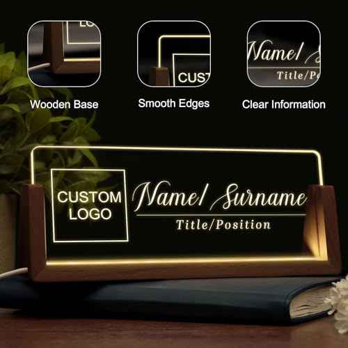 Custom Light Up Name Plate for Desk, Desk Name Plate Personalized with Logo, Employee Appreciation Gift, Personalized Office Gifts for Boss Coworkers Teacher, Office Decor for Women Men