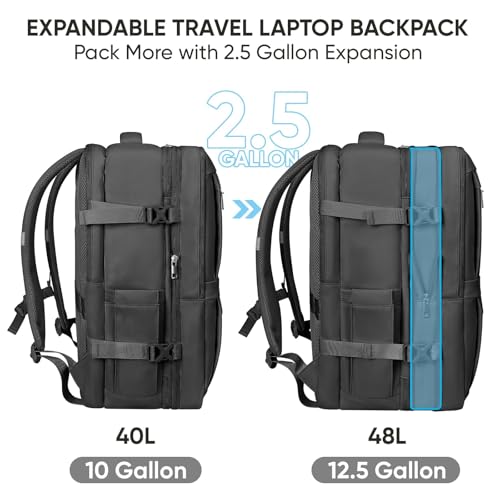 BALEINE Travel Backpack for Women Men, Large Sturdy Carry On Laptop Backpack Gifts for Business, Casual, Weekender, Hiking (XL, Black)