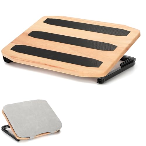 Wood Footrest Adjustable Ergonomic Foot Rest- Under Desk 7 Adjustable Angles Wood Under Desk Footrest, Foot Rest for Office Home - Natural-with Gray Silicone Cushions
