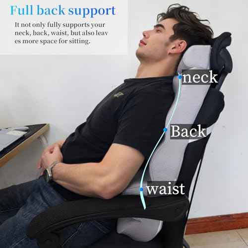Office Chair Support Pillow, Fully Support The Whole Back, Relieve Fatigue - Memory Foam Lumbar Support Pillow for Office Chairs, Gaming Chairs, Car Seats, Wheelchairs, Black