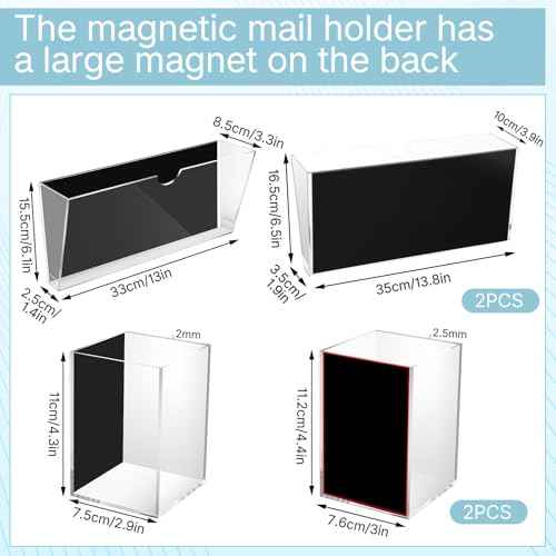 2 Pcs Magnetic File Holder and 2 Pcs Magnetic Dry Erase Marker Organizer Clear Acrylic Rack for Whiteboard Documents Cabinets Magazines Office