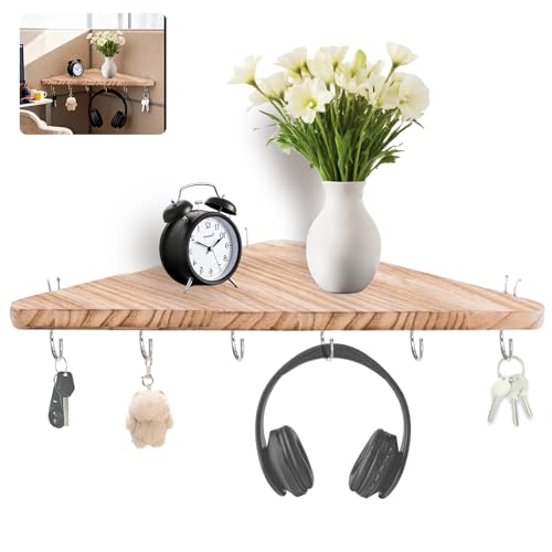 16.5in Wooden Corner Shelf with Hook for Cubicles - Office Desk Organizer