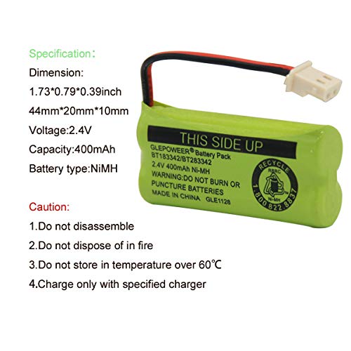 GLEPOWEER 4 Pack 2.4V 400mAh Ni-MH Cordless Phone Battery Replacement