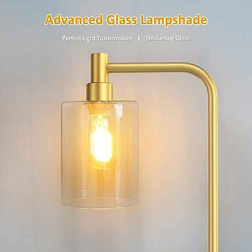 Stepless Dimmable Floor Lamps with Glass Lampshade Modern Standing Lamps with 6W LED Bulb Bright Corner Lamp Tall Pole Lamps for Living Room Bedroom Office Study Room Farmhouse, Gold